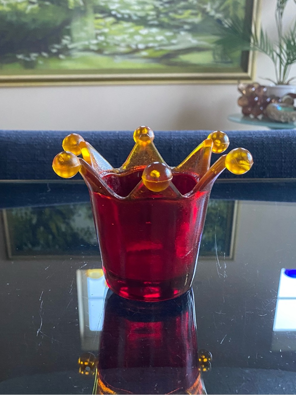 VTG Murano Style Red Cadmium Amber Glass Crown Votive Holder Glows Italy Sticker